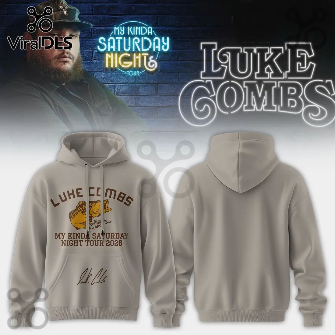 Luke Combs My Kinda Saturday Night Tour 2026 Beige - Adult & Kids T-Shirts, Sweatshirts & Hoodies apparel design preview 1