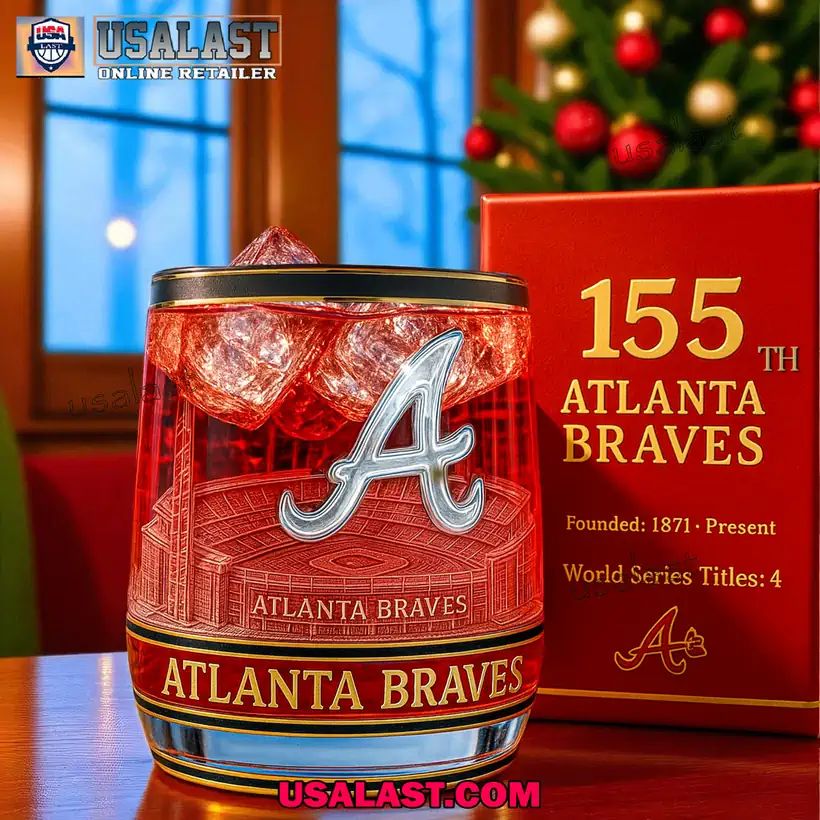 Atlanta Braves 155th Anniversary Whiskey Glass - Adult & Kids T-Shirts, Sweatshirts & Hoodies apparel design preview 1