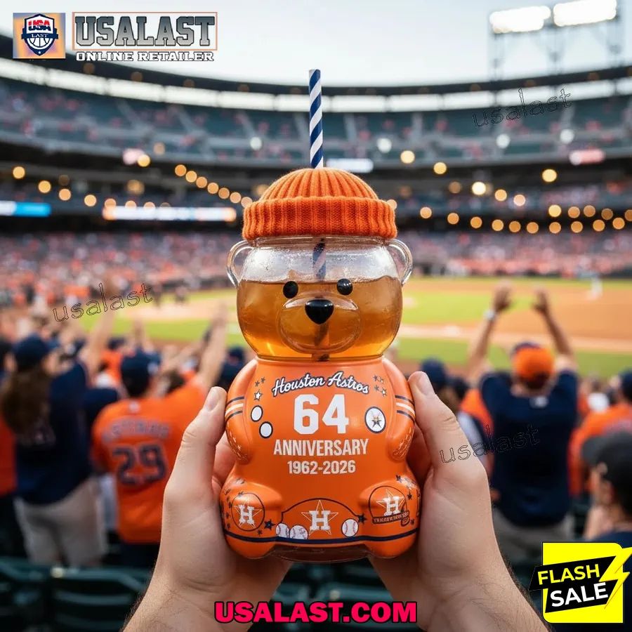 Houston Astros 64th Anniversary 1962-2026 Bear Glass - Adult & Kids T-Shirts, Sweatshirts & Hoodies apparel design preview 1