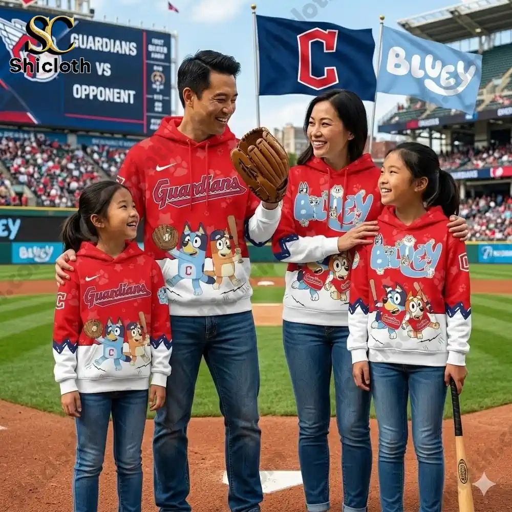 Cleveland Guardians x Bluey Night Baseball 2026 - Adult & Kids T-Shirts, Sweatshirts & Hoodies apparel design preview 1