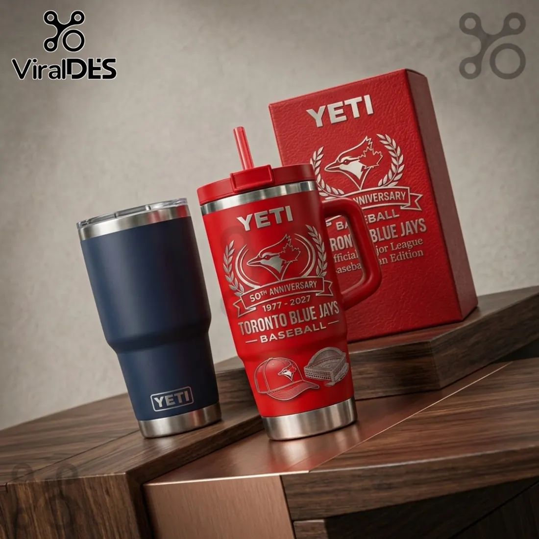 Toronto Blue Jays 50th Anniversary Engraved Red Yeti - Adult & Kids T-Shirts, Sweatshirts & Hoodies apparel design preview 1