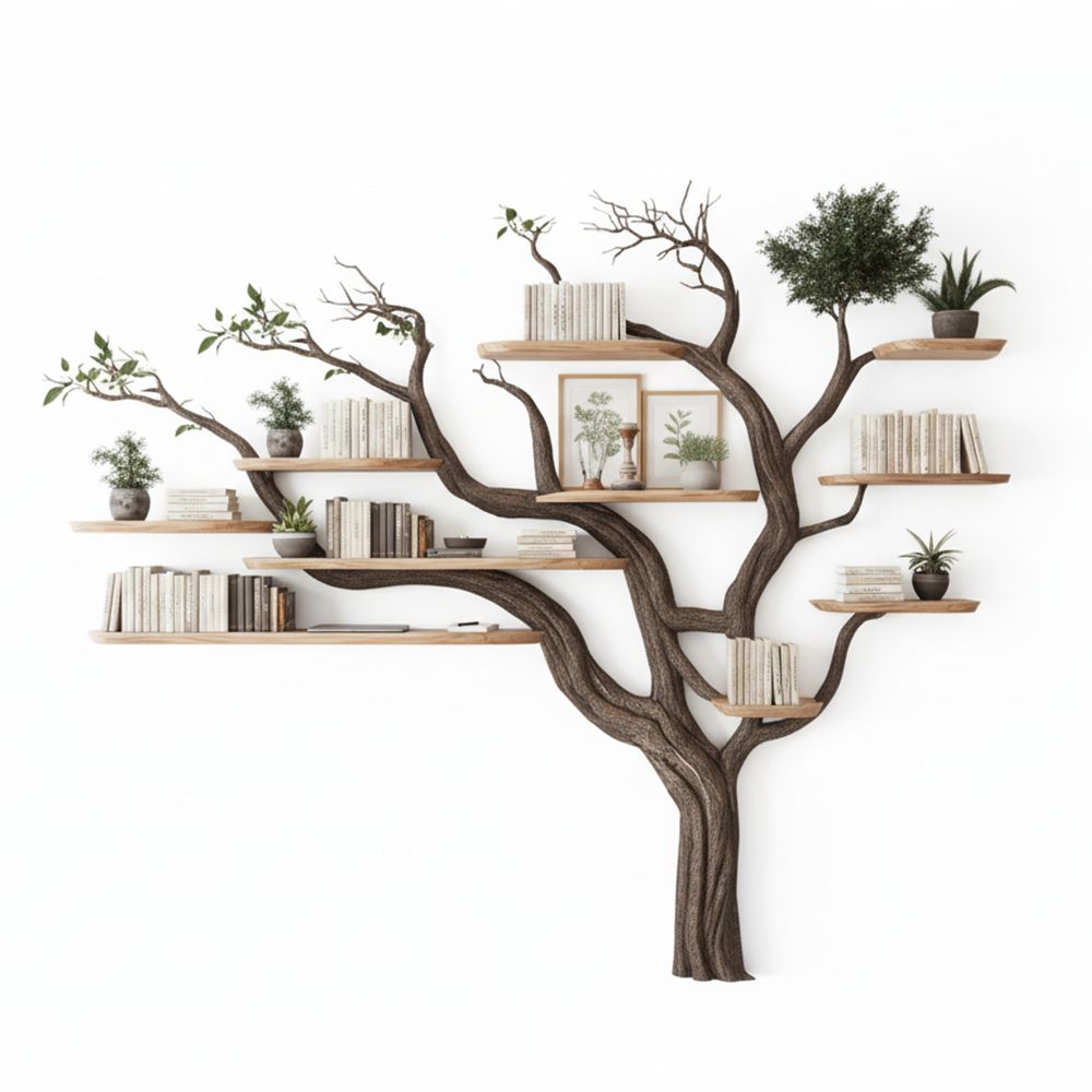 Tree Bookshelf Handcrafted Solid Wood Wall-Mounted - Adult & Kids T-Shirts, Sweatshirts & Hoodies apparel design preview 1
