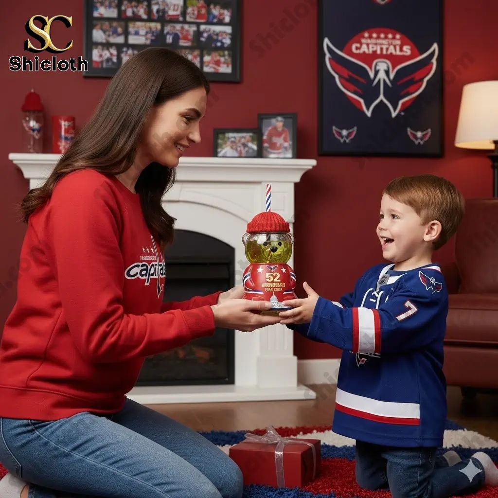 Washington Capitals 52nd Anniversary Bear Bottle - Adult & Kids T-Shirts, Sweatshirts & Hoodies apparel design preview 1