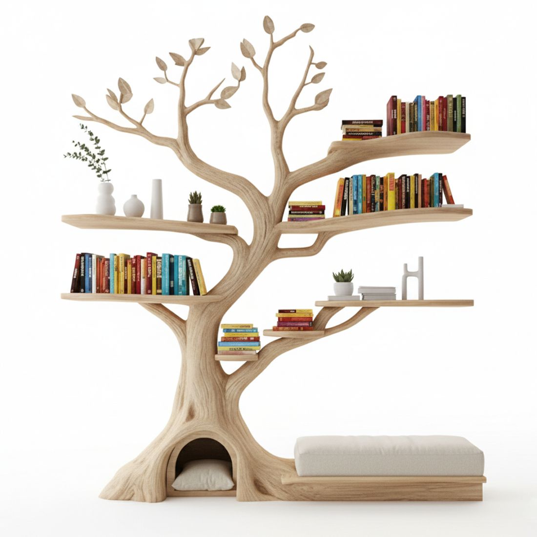 Handcrafted Tree Bookshelf with Cat House - Adult & Kids T-Shirts, Sweatshirts & Hoodies apparel design preview 1