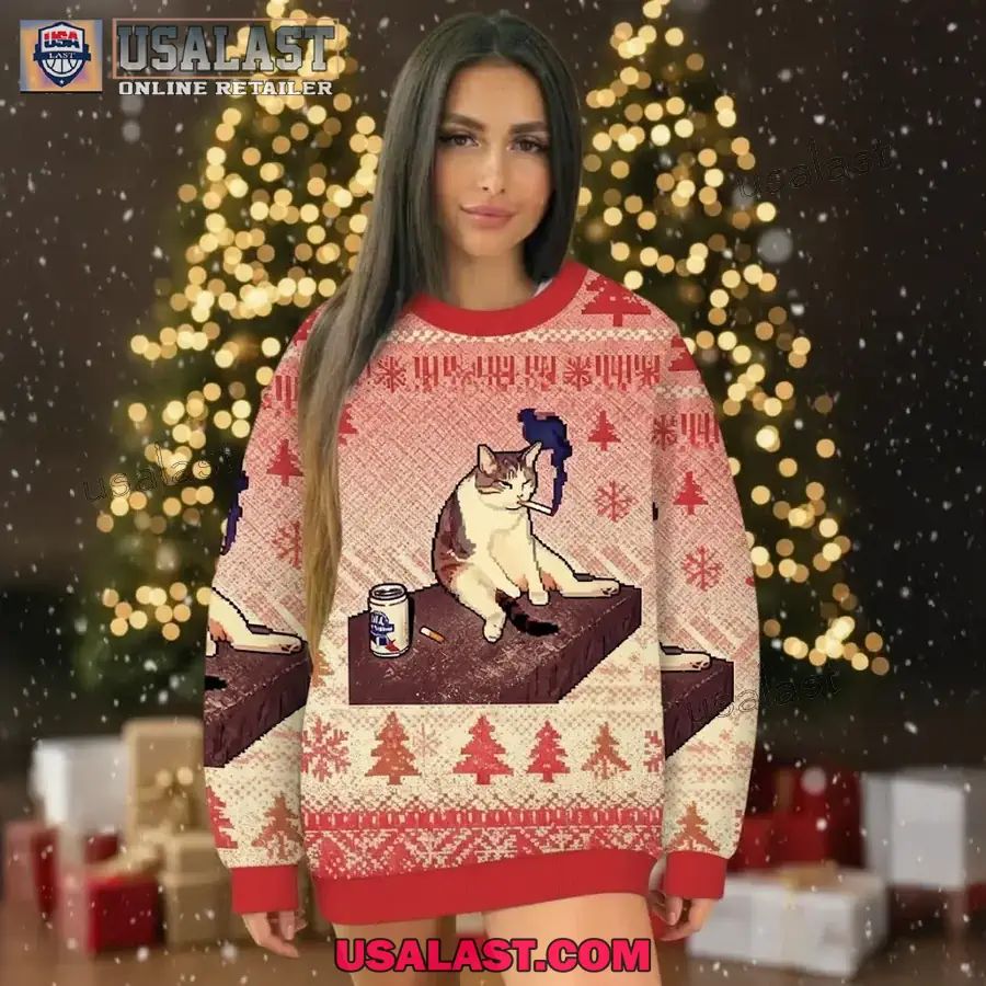 Cigarette Kitten Funny Smoking Cat Meme Christmas - Adult & Kids T-Shirts, Sweatshirts & Hoodies apparel design preview 1