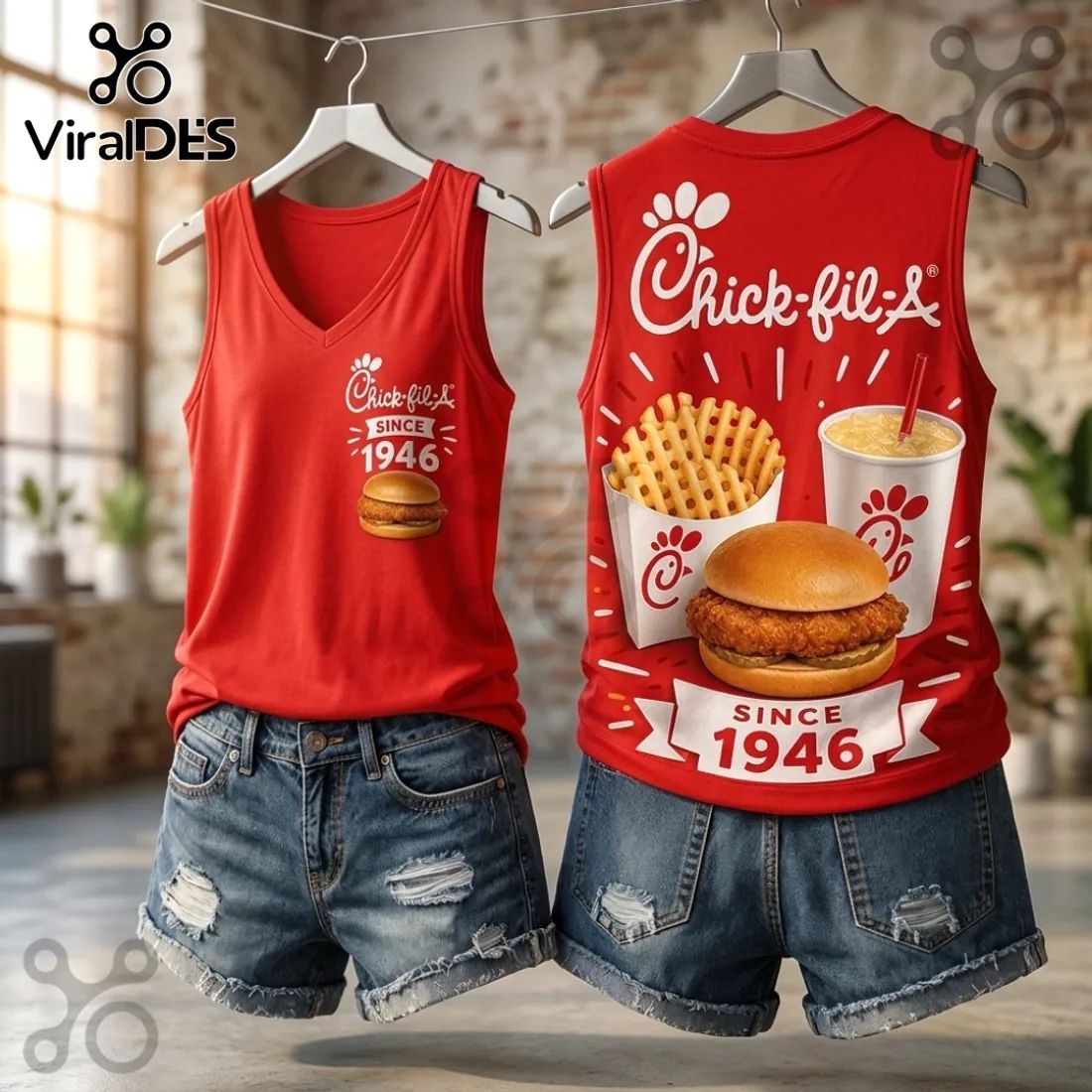 Chick-fil-A Since 1946 Fast Food V-Neck Tank Top - Adult & Kids T-Shirts, Sweatshirts & Hoodies apparel design preview 1