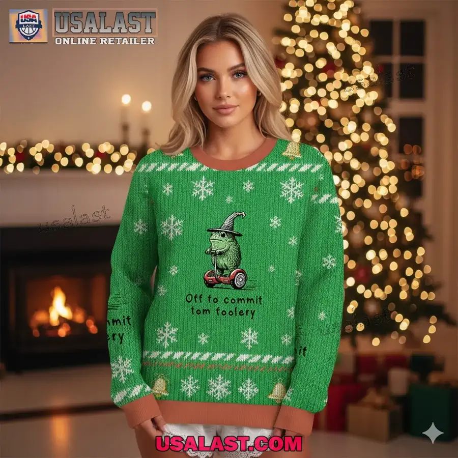 Frog Riding A Balance Scooter Christmas Ugly Sweater - Adult & Kids T-Shirts, Sweatshirts & Hoodies apparel design preview 1