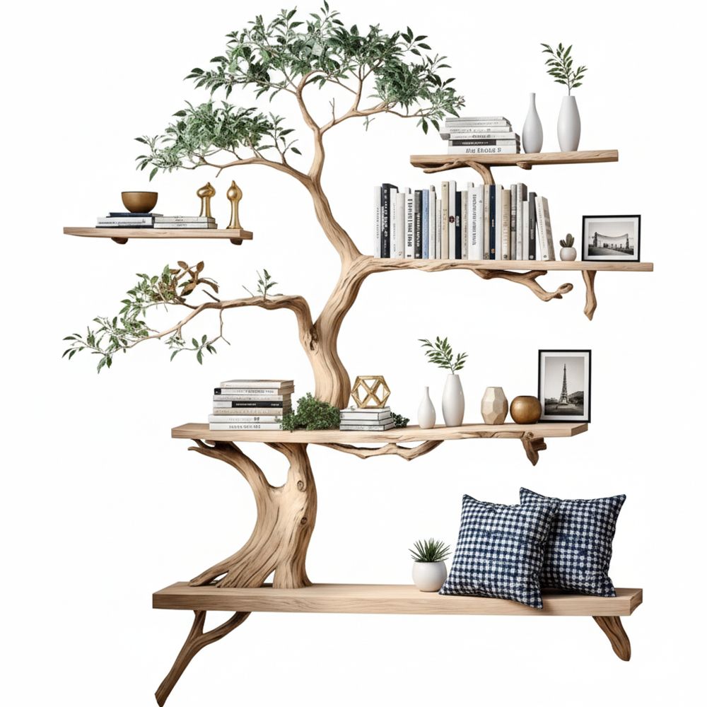 Tree-Shaped Wooden Bookshelf Handmade Solid Wood - Adult & Kids T-Shirts, Sweatshirts & Hoodies apparel design preview 1