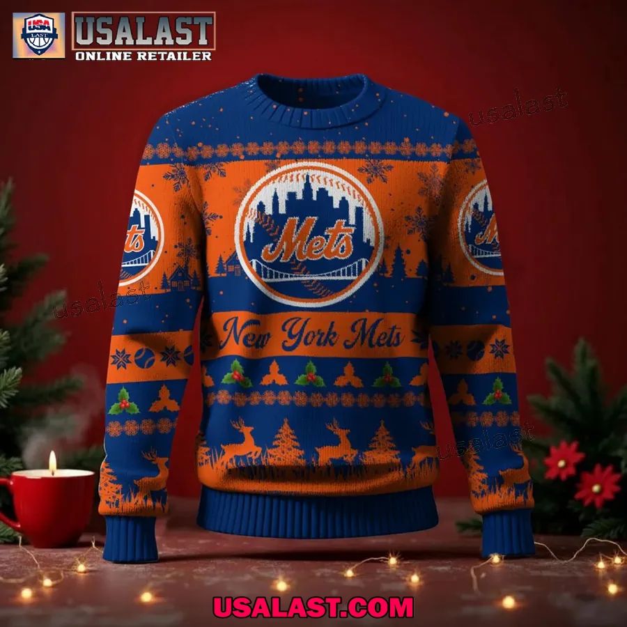 New York Mets Ugly Christmas Sweater Jumper - Adult & Kids T-Shirts, Sweatshirts & Hoodies apparel design preview 1