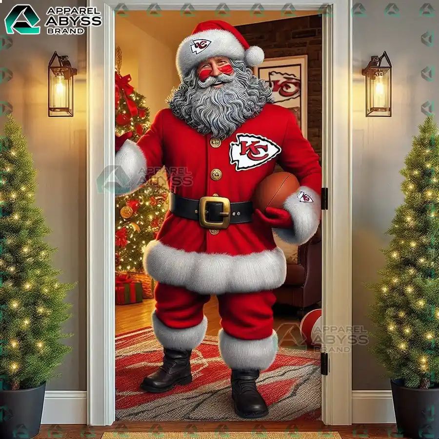 Kansas City Chiefs Santa Claus 3D Door Cover - Adult & Kids T-Shirts, Sweatshirts & Hoodies apparel design preview 1