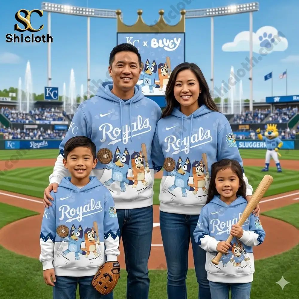 Kansas City Royals x Bluey Night Baseball 2026 - Adult & Kids T-Shirts, Sweatshirts & Hoodies apparel design preview 1