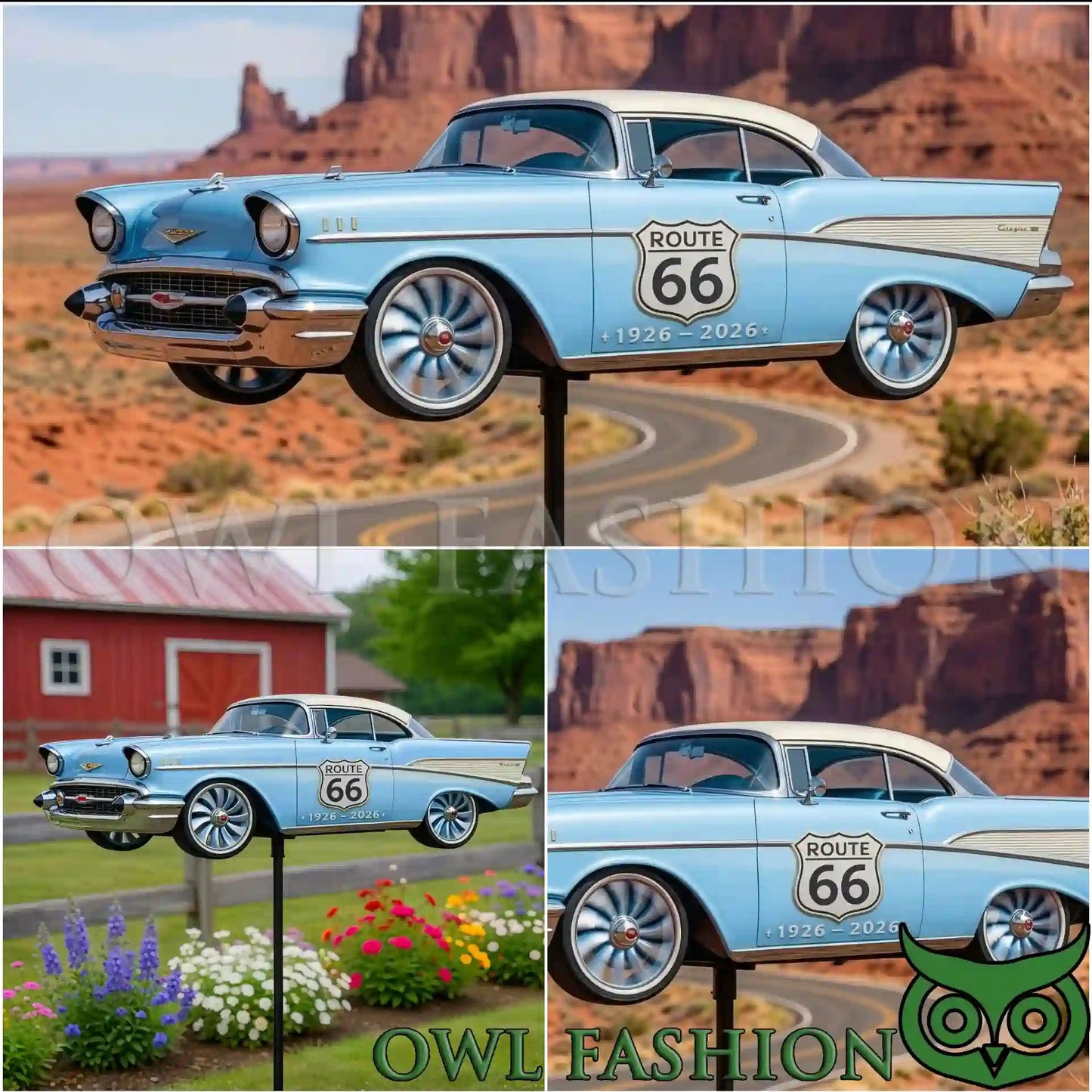 3D Design Chevrolet Bel Air Route 66 Wind Spinner - Adult & Kids T-Shirts, Sweatshirts & Hoodies apparel design preview 1
