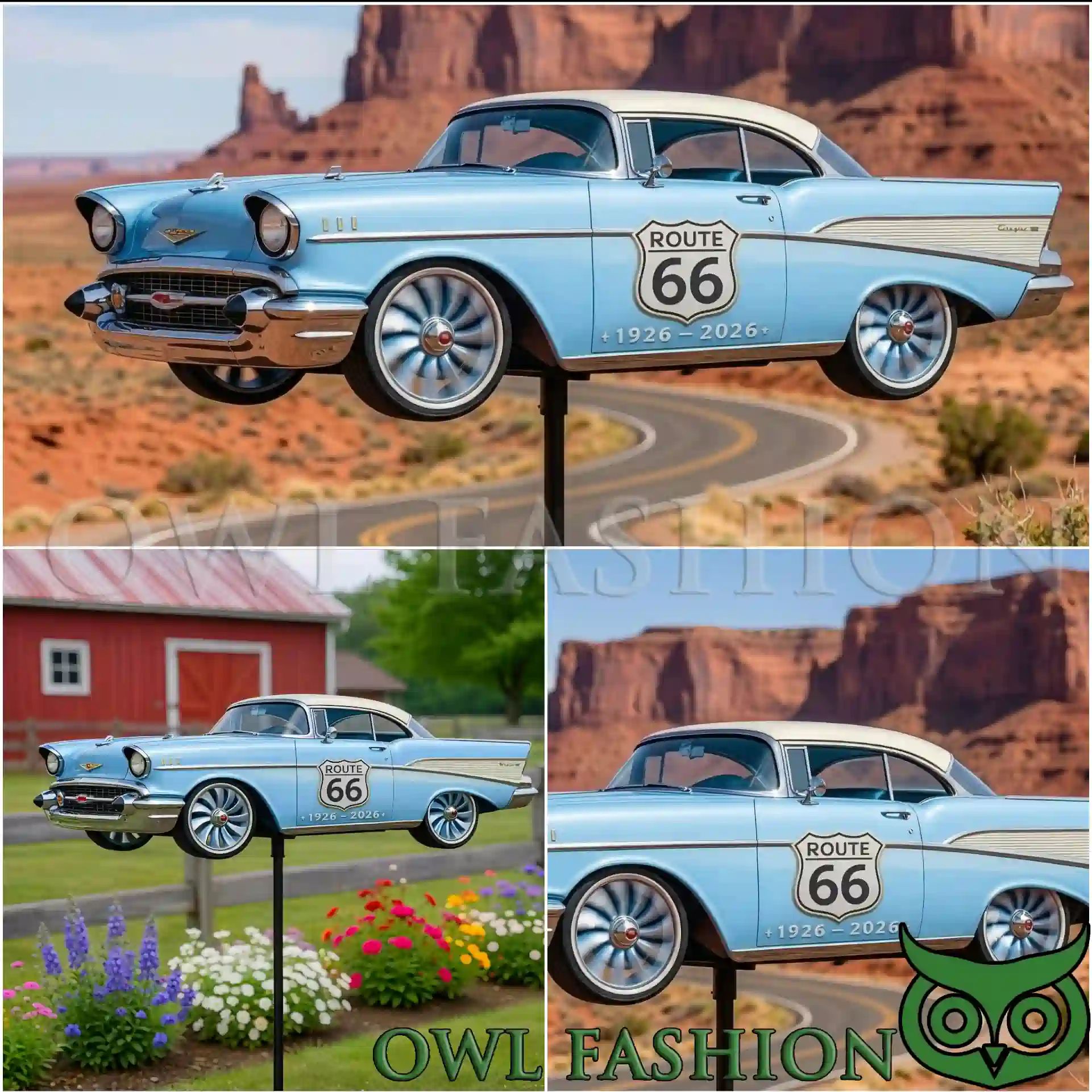 3D Design Chevrolet Bel Air Route 66 Wind Spinner - Adult & Kids T-Shirts, Sweatshirts & Hoodies apparel design preview 1