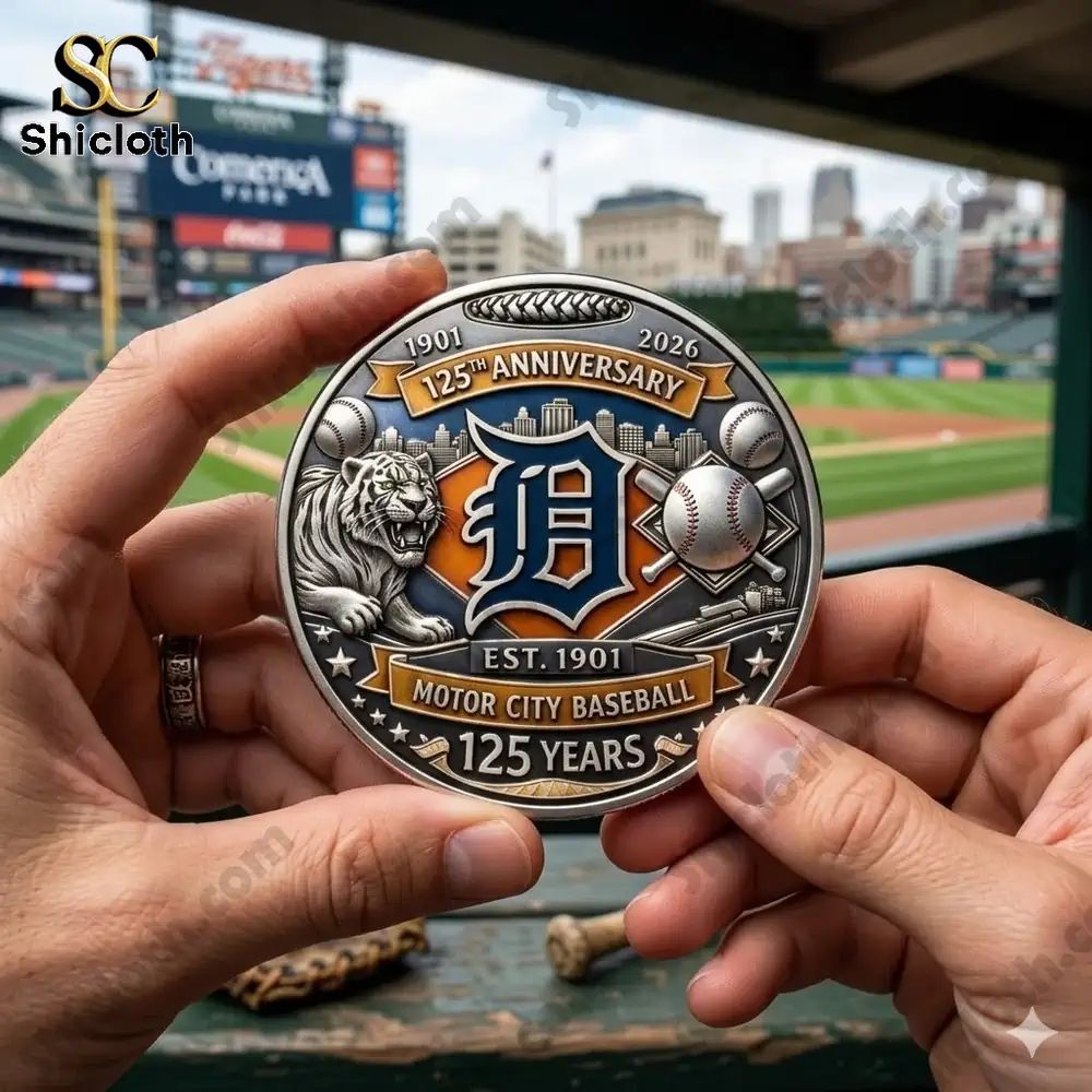 Detroit Tigers 125th Anniversary Challenge Coin - Adult & Kids T-Shirts, Sweatshirts & Hoodies apparel design preview 1