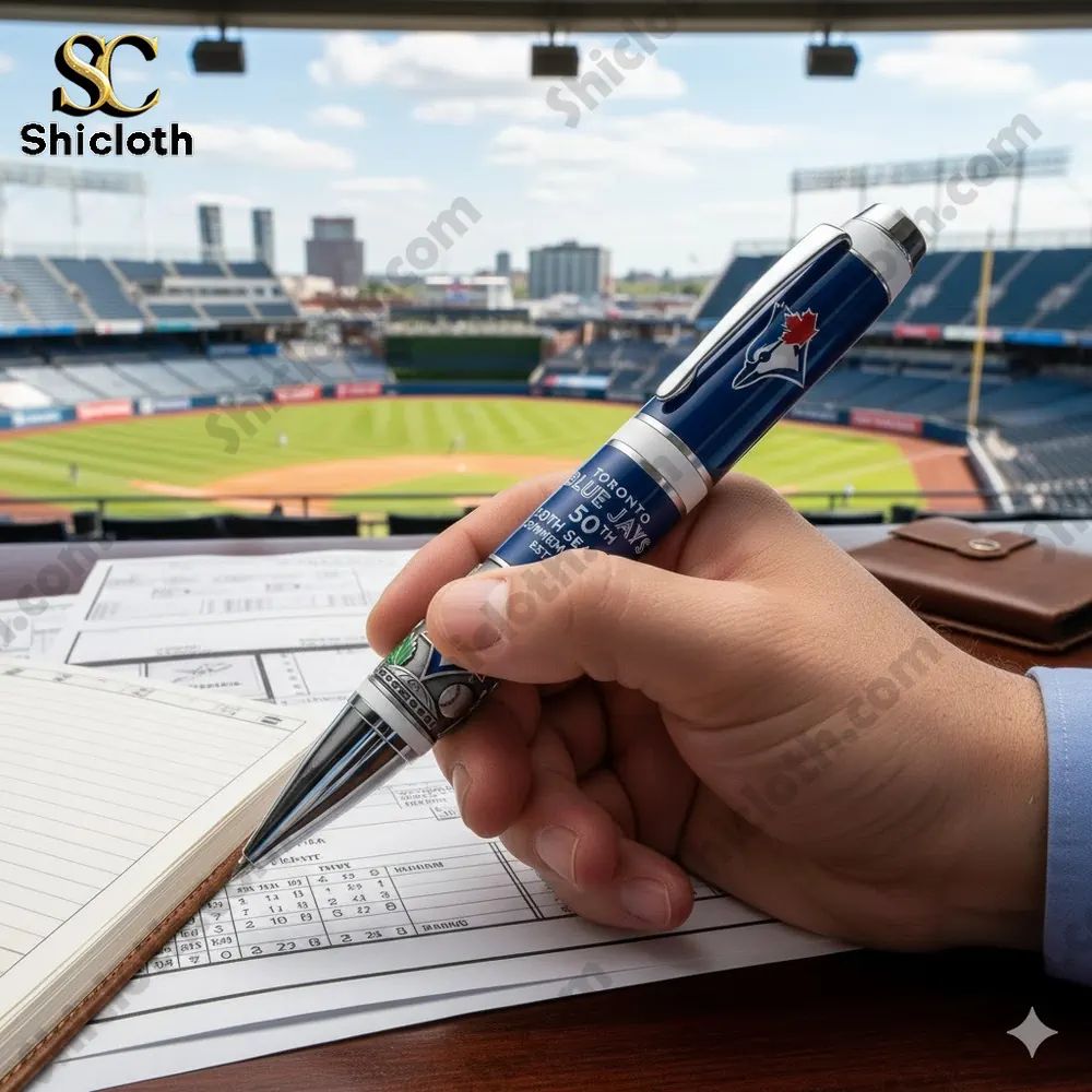 Toronto Blue Jays 50th Season Commemorative Pen - Adult & Kids T-Shirts, Sweatshirts & Hoodies apparel design preview 1