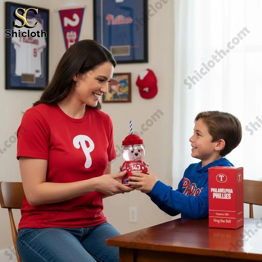 Philadelphia Phillies Anniversary Bear Cup - Adult & Kids T-Shirts, Sweatshirts & Hoodies apparel design preview 1