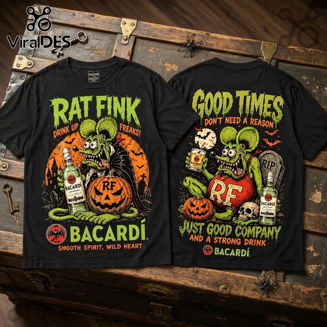 Rat Fink Bacardi Halloween Vintage Mascot - Adult & Kids T-Shirts, Sweatshirts & Hoodies apparel design preview 1