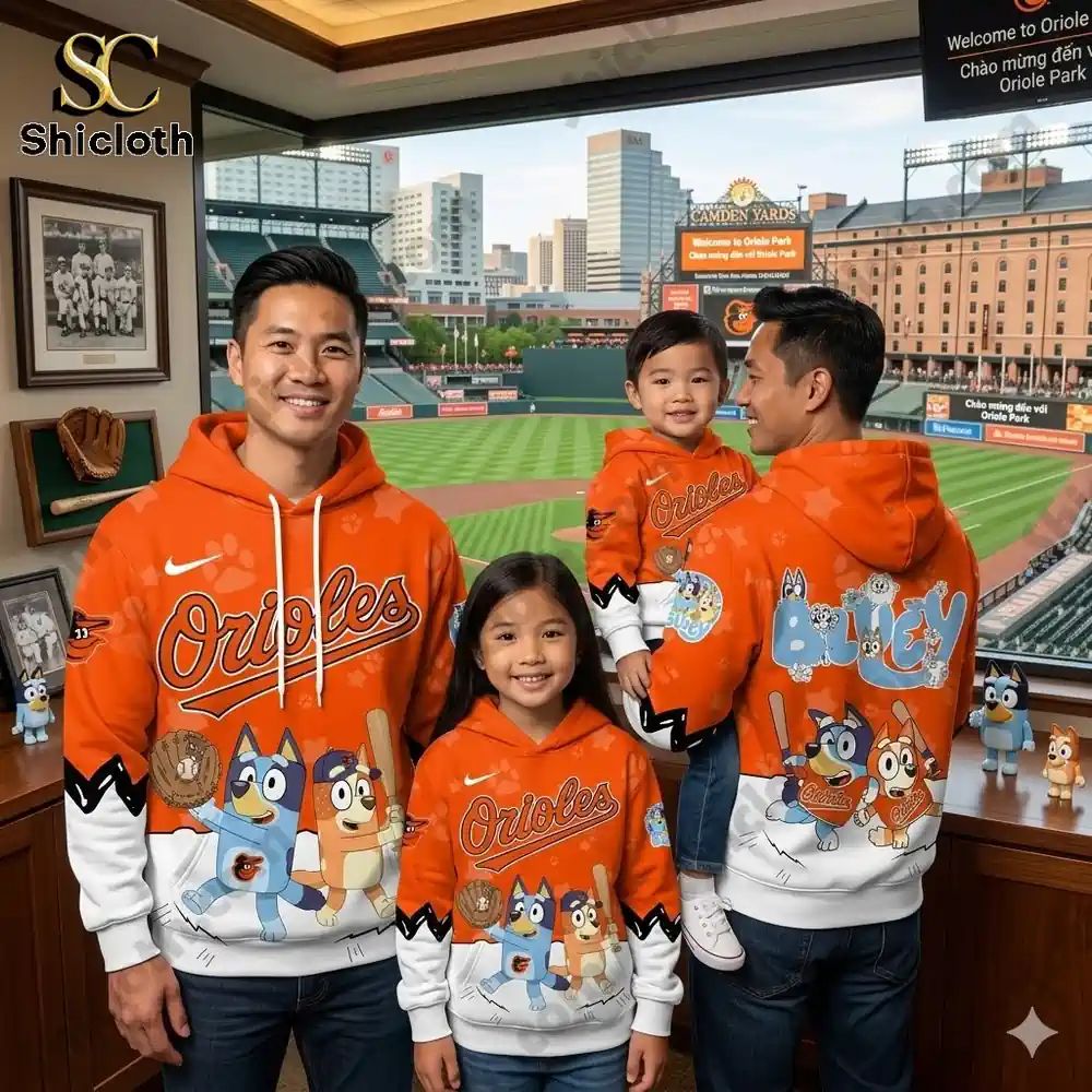 Baltimore Orioles x Bluey Night Baseball 2026 - Adult & Kids T-Shirts, Sweatshirts & Hoodies apparel design preview 1