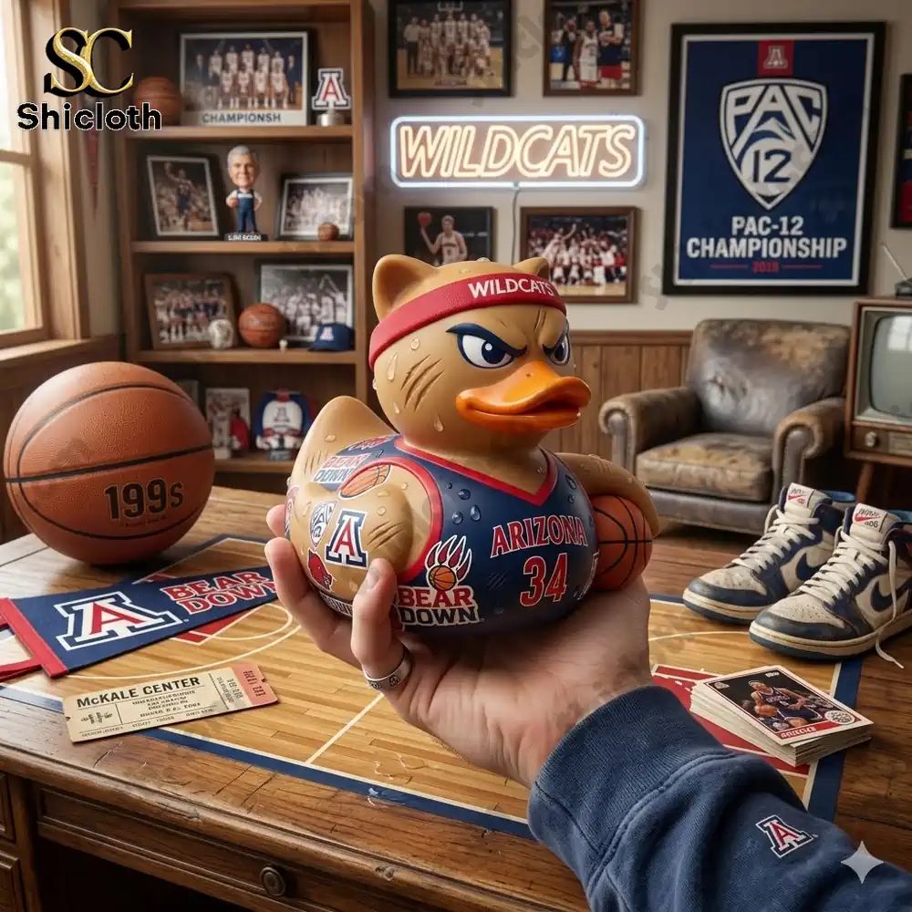 Arizona Wildcats Bear Down Basketball Resin Duck - Adult & Kids T-Shirts, Sweatshirts & Hoodies apparel design preview 1