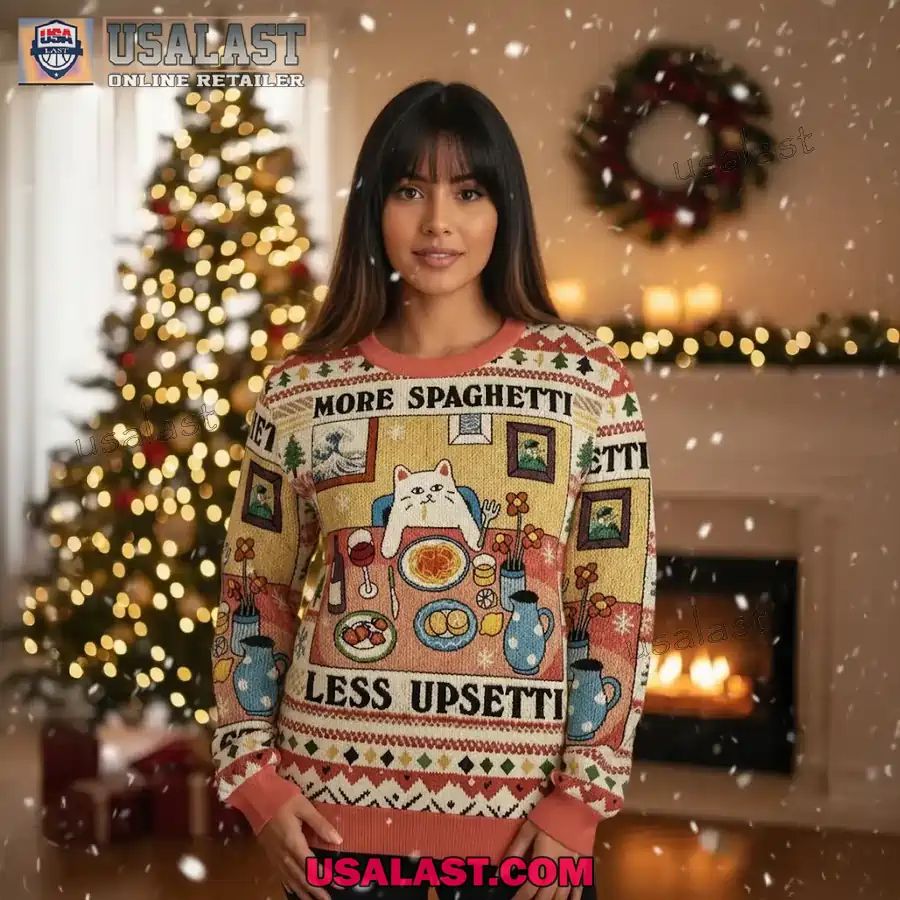 More Spaghetti Less Upsetti Christmas Ugly Sweater - Adult & Kids T-Shirts, Sweatshirts & Hoodies apparel design preview 1