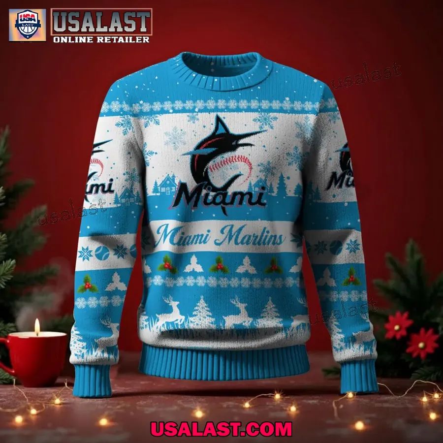 Miami Marlins Ugly Christmas Sweater Jumper - Adult & Kids T-Shirts, Sweatshirts & Hoodies apparel design preview 1