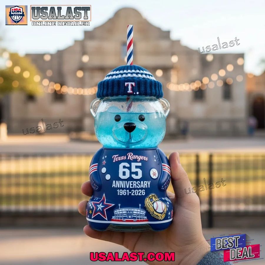 Texas Rangers 65th Anniversary Bear Glass Cup - Adult & Kids T-Shirts, Sweatshirts & Hoodies apparel design preview 1