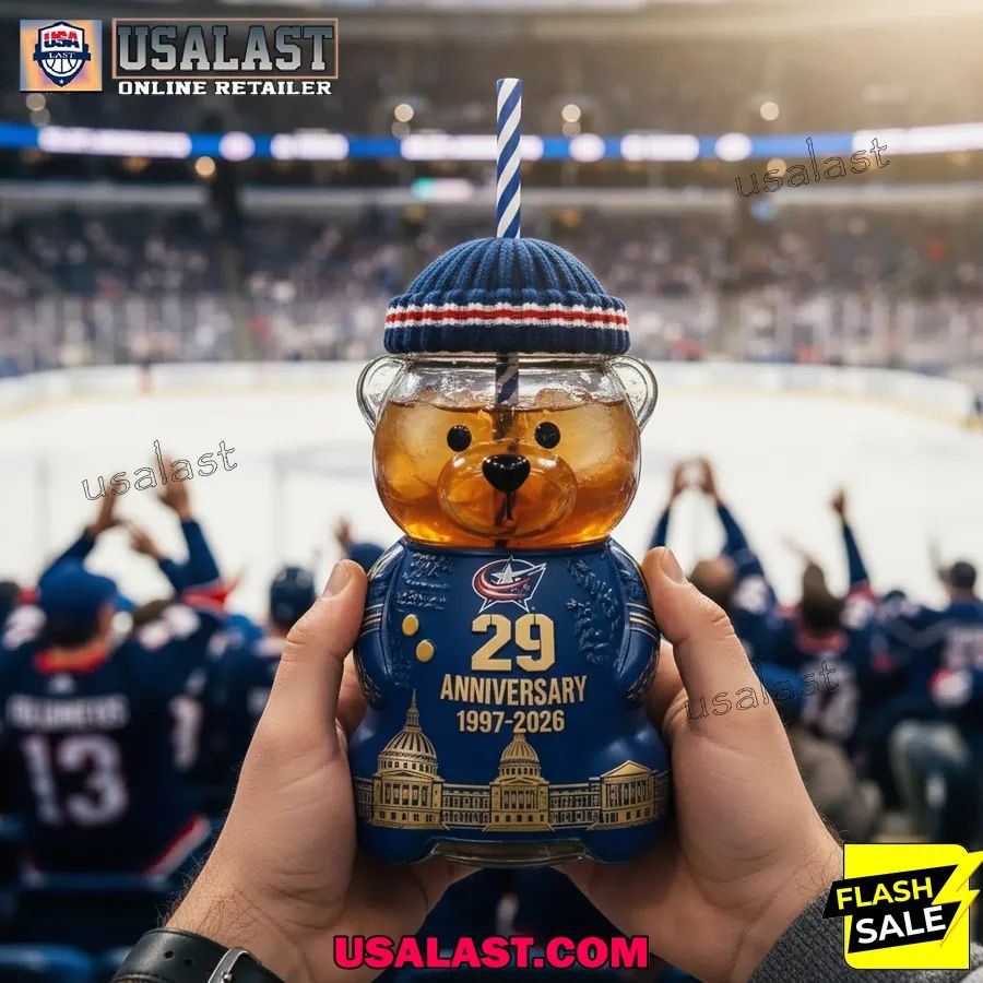 Columbus Blue Jackets 29th Anniversary 1997-2026 Bear - Adult & Kids T-Shirts, Sweatshirts & Hoodies apparel design preview 1