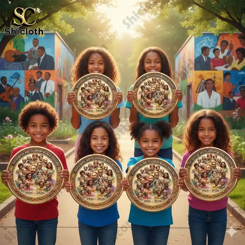 Black History Month 100 Years Commemorative Coin - Adult & Kids T-Shirts, Sweatshirts & Hoodies apparel design preview 1