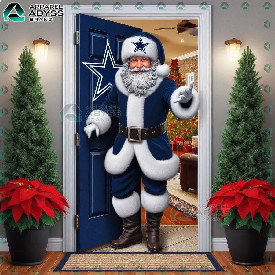 Dallas Cowboys 3D Door Cover Santa Claus - Adult & Kids T-Shirts, Sweatshirts & Hoodies apparel design preview 1
