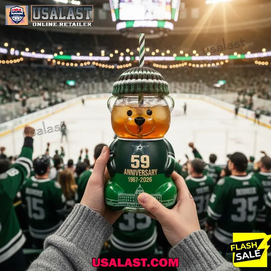 Dallas Stars 59th Anniversary 1967-2026 Bear Glass - Adult & Kids T-Shirts, Sweatshirts & Hoodies apparel design preview 1