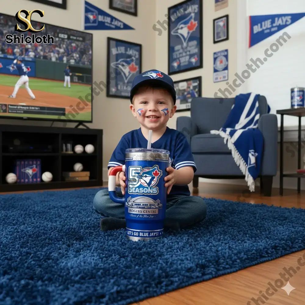 NEW Toronto Blue Jays 50th Anniversary Tumbler Cup - Adult & Kids T-Shirts, Sweatshirts & Hoodies apparel design preview 1