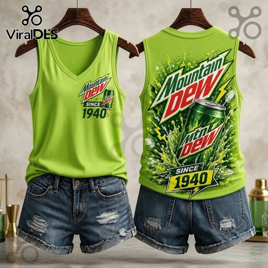 Mountain Dew Neon V-Neck Tank Top - Adult & Kids T-Shirts, Sweatshirts & Hoodies apparel design preview 1