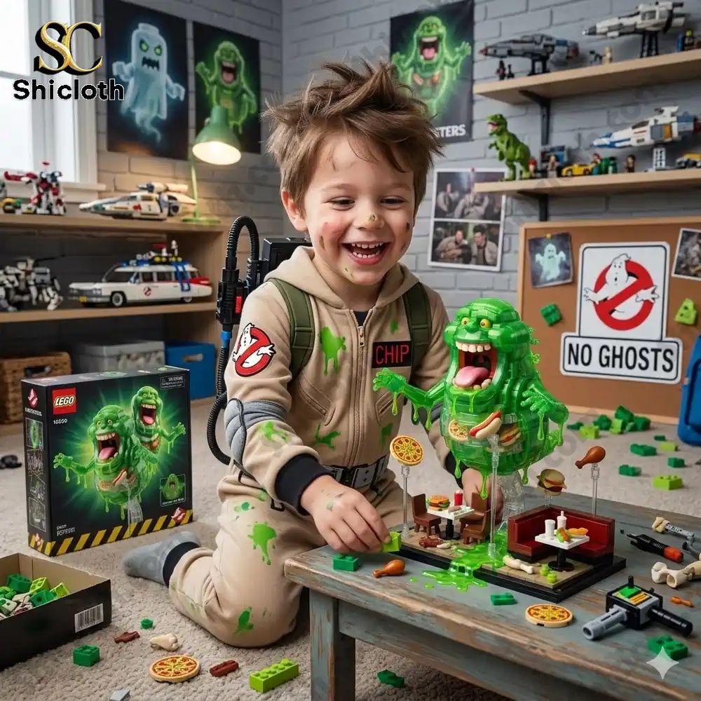 Ghostbusters Slimer Ghost Bulding Brick Set - Adult & Kids T-Shirts, Sweatshirts & Hoodies apparel design preview 1
