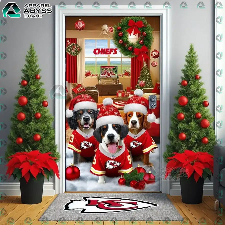 Kansas City Chiefs Dog Christmas Door Cover - Adult & Kids T-Shirts, Sweatshirts & Hoodies apparel design preview 1