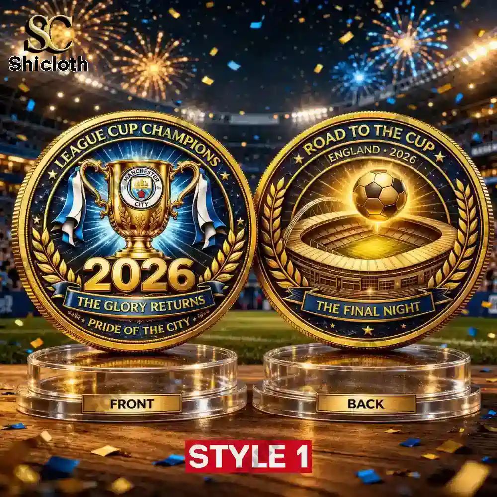 Man City 2026 League Cup Champions Commemorative Coin - Adult & Kids T-Shirts, Sweatshirts & Hoodies apparel design preview 1