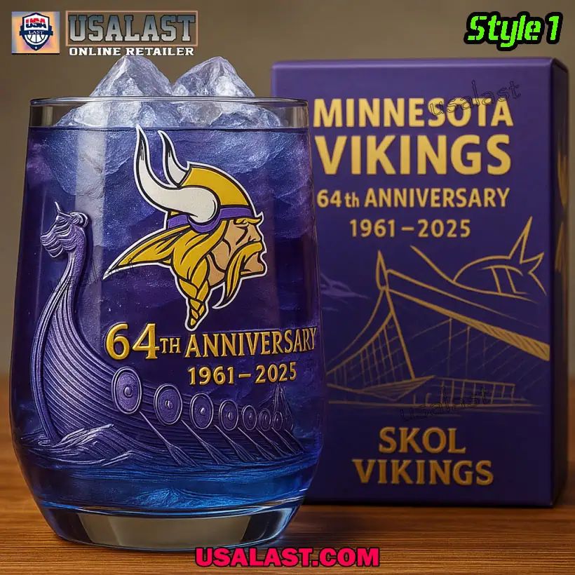 Minnesota Vikings 64th Anniversary Wine Glass - Adult & Kids T-Shirts, Sweatshirts & Hoodies apparel design preview 1