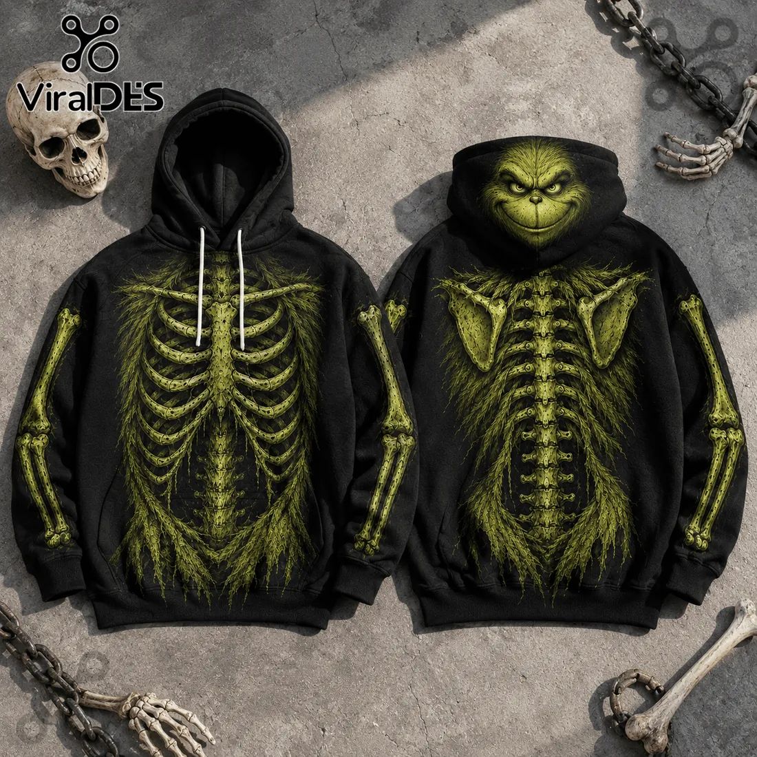 The Grinch Skeleton Black - Adult & Kids T-Shirts, Sweatshirts & Hoodies apparel design preview 1