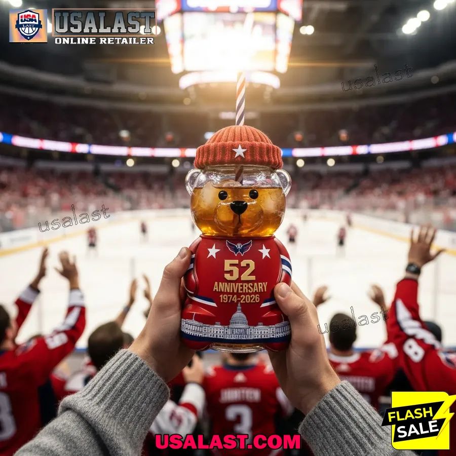 Washington Capitals 52nd Anniversary 1974-2026 Bear - Adult & Kids T-Shirts, Sweatshirts & Hoodies apparel design preview 1