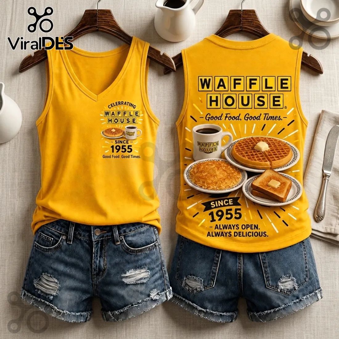 Waffle House Retro 1955 Logo V-Neck Tank Top - Adult & Kids T-Shirts, Sweatshirts & Hoodies apparel design preview 1