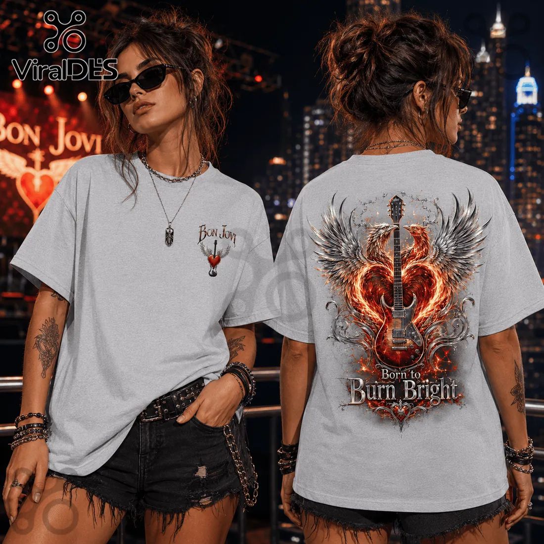 Bon Jovi Born To Burn Bright Light Gray - Adult & Kids T-Shirts, Sweatshirts & Hoodies apparel design preview 1