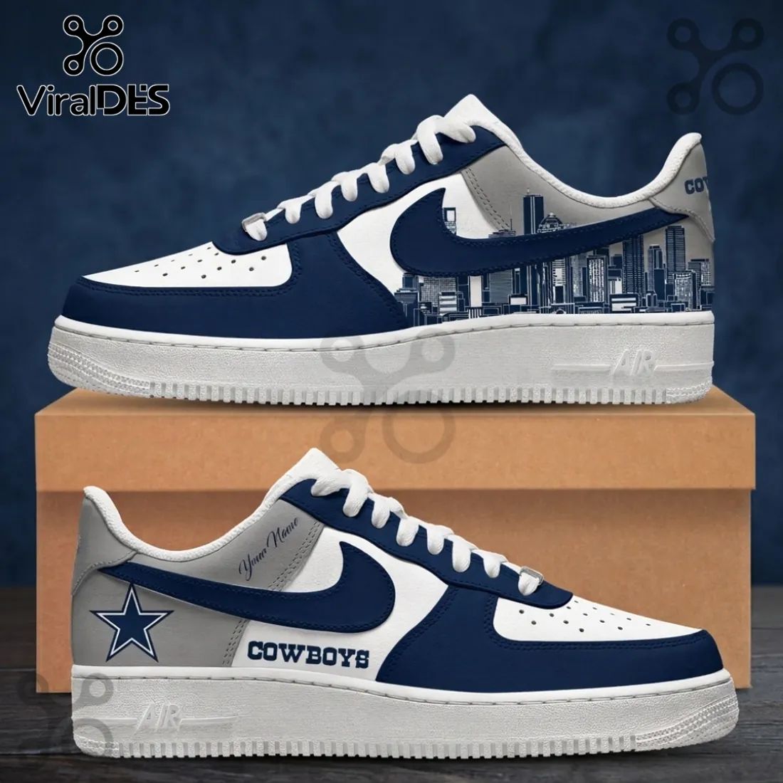 Dallas Cowboys Navy Blue Skyline Air Force 1 Sneakers - Adult & Kids T-Shirts, Sweatshirts & Hoodies apparel design preview 1