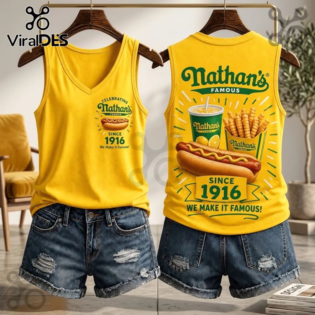 Nathan's Famous Since 1916 V-Neck Tank Top - Adult & Kids T-Shirts, Sweatshirts & Hoodies apparel design preview 1