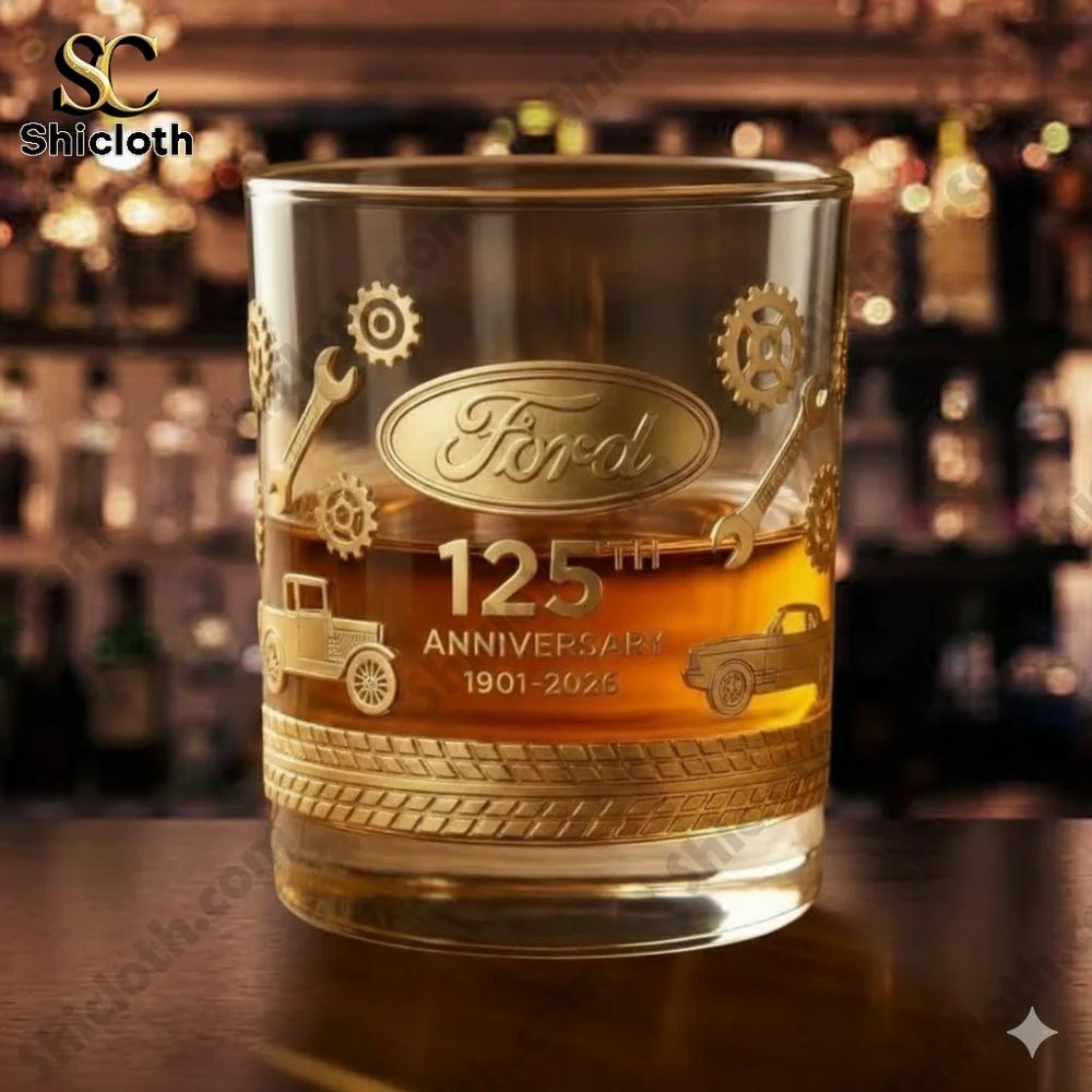 Ford 125th Anniversary 1901-2026 Whiskey Glass - Adult & Kids T-Shirts, Sweatshirts & Hoodies apparel design preview 1