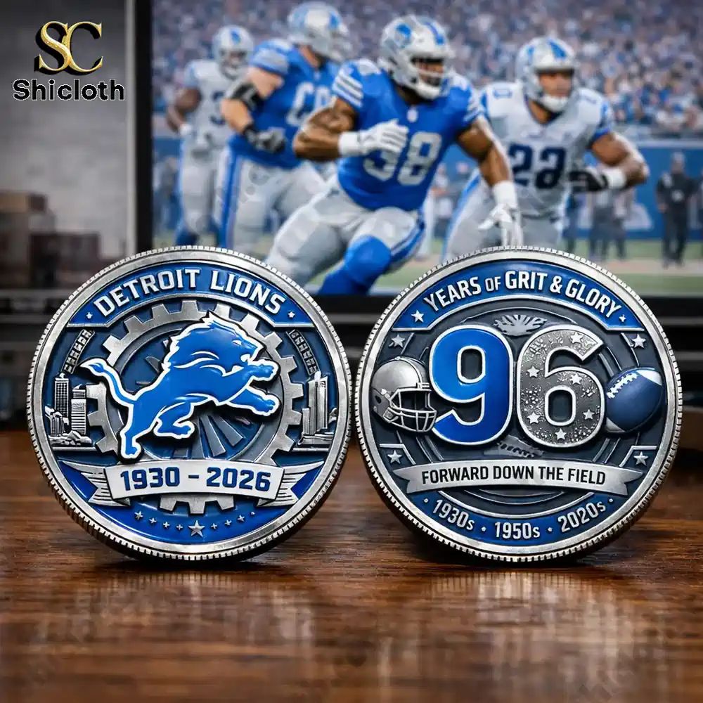 NEW Detroit Lions 96th Anniversary Commemorative Coin - Adult & Kids T-Shirts, Sweatshirts & Hoodies apparel design preview 1