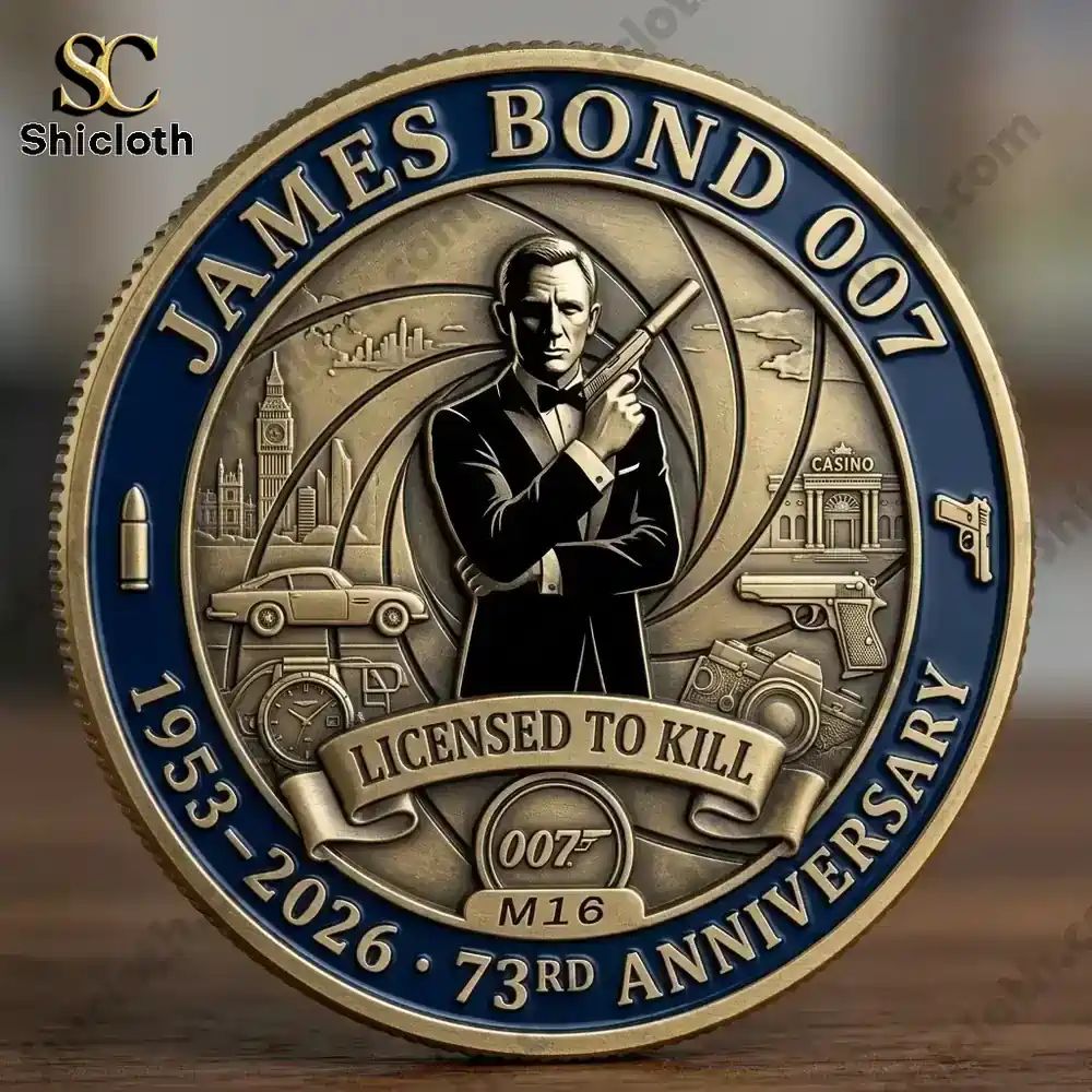 James Bond 007 73 Years Collectible Coin - Adult & Kids T-Shirts, Sweatshirts & Hoodies apparel design preview 1