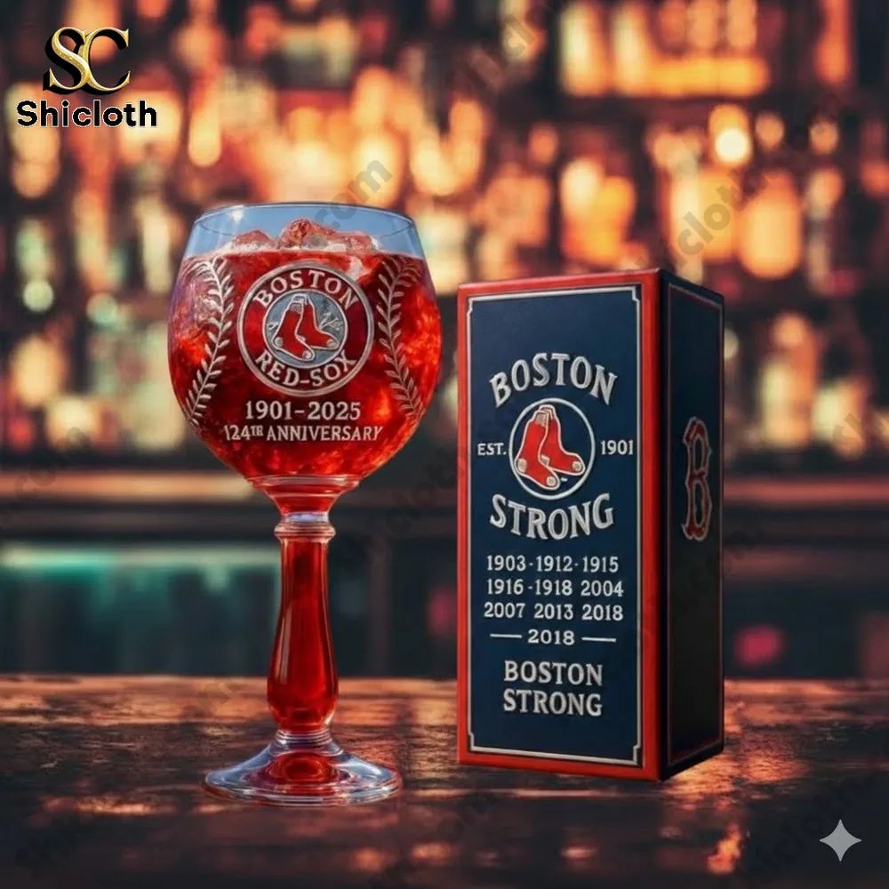 Boston Red Sox 124th Anniversary 1901-2025 Glass Cup - Adult & Kids T-Shirts, Sweatshirts & Hoodies apparel design preview 1
