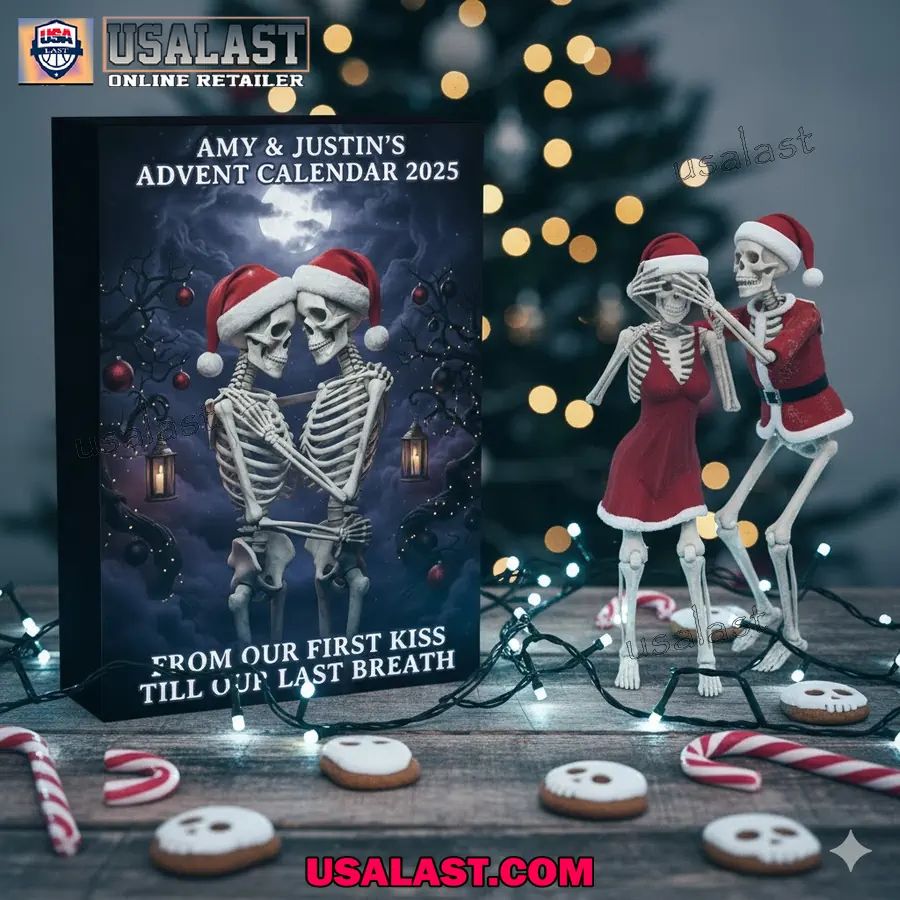 Personalized Skeleton Couple Advent Calendar 2025 - Adult & Kids T-Shirts, Sweatshirts & Hoodies apparel design preview 1