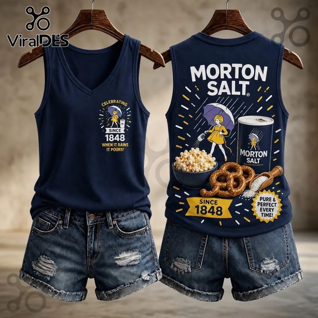 Morton Salt Vintage 1848 V-Neck Tank Top - Adult & Kids T-Shirts, Sweatshirts & Hoodies apparel design preview 1