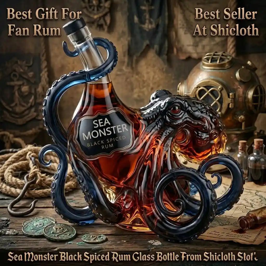 Sea Monster Black Spiced Rum Glass Bottle - Adult & Kids T-Shirts, Sweatshirts & Hoodies apparel design preview 1