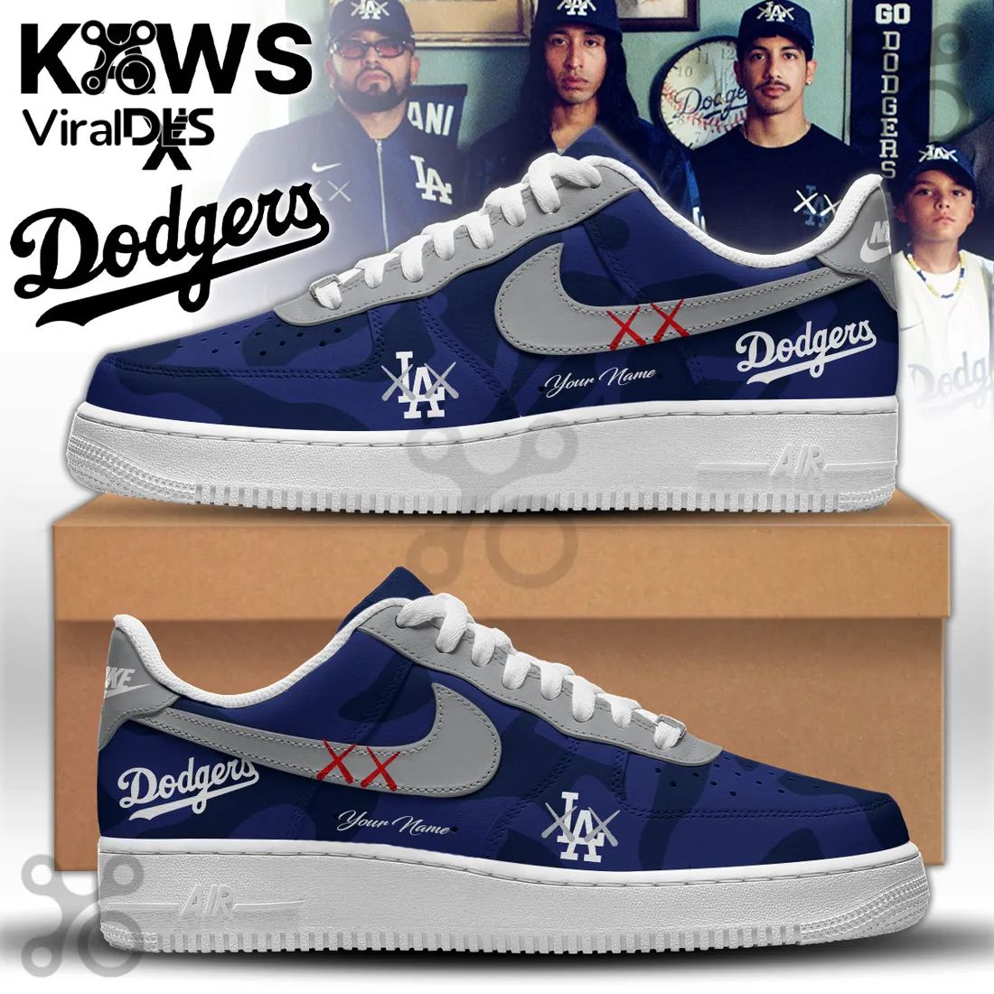 Los Angeles Dodgers x Kaws Air Force 1 Sneakers - Adult & Kids T-Shirts, Sweatshirts & Hoodies apparel design preview 1